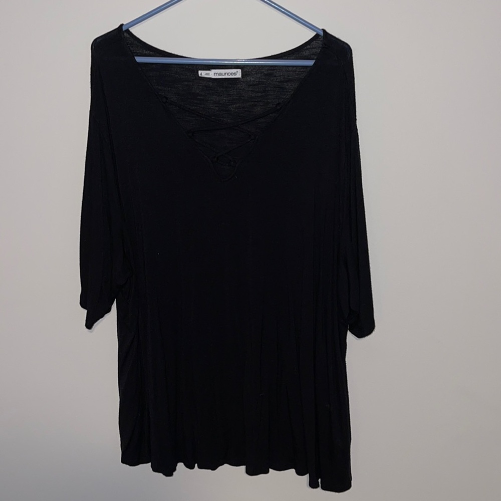 Black Short Sleeve Top with Criss Cross Detailing